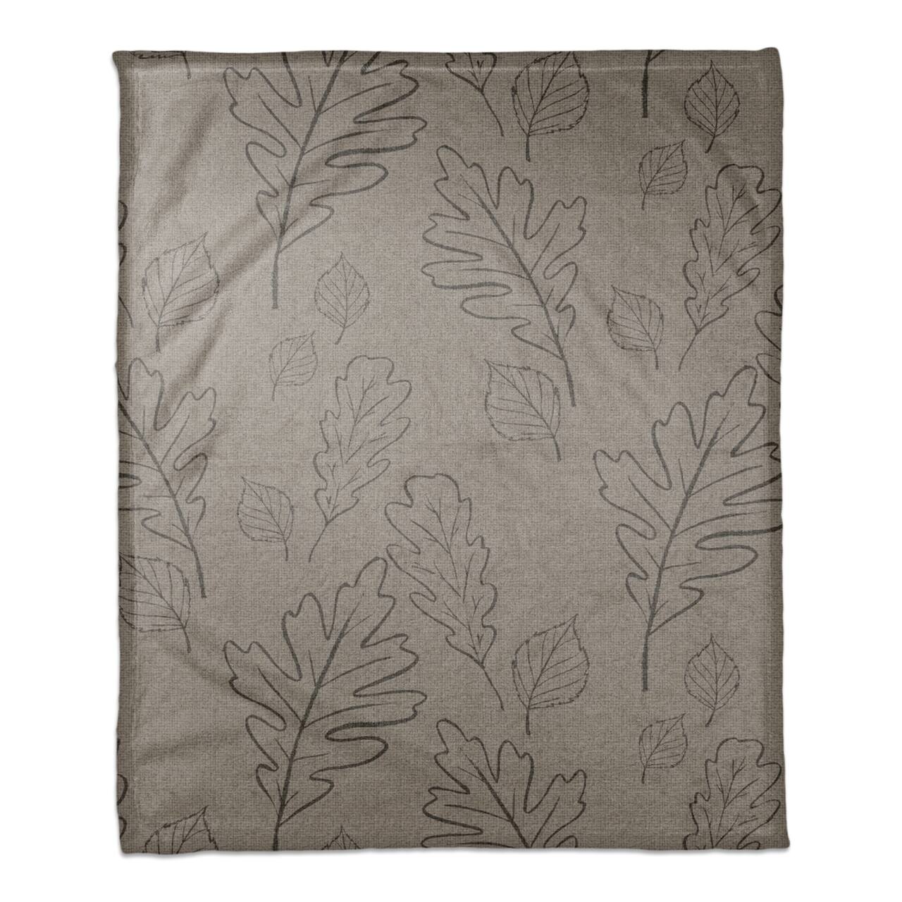 Gray Leaf Patterned Coral Fleece Blanket